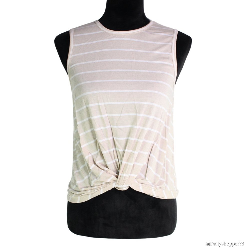 Abound Women's Striped Twist Front Tank Top - Oatmeal & White
